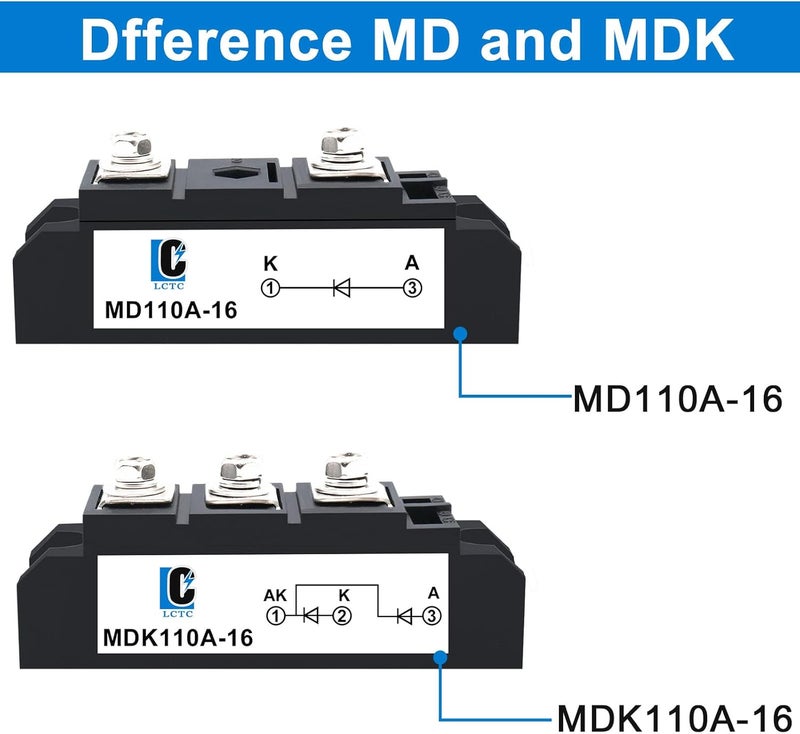 LCLCTC Solar Diodes blocking Diode MDK 110A (100A)-16 for DC;One Way Inline;Commonly Used in photovoltaics confluence, Solar Energy, Generally Used with Solar Cells and Solar Panels(MDK 110A-16) - Image 5